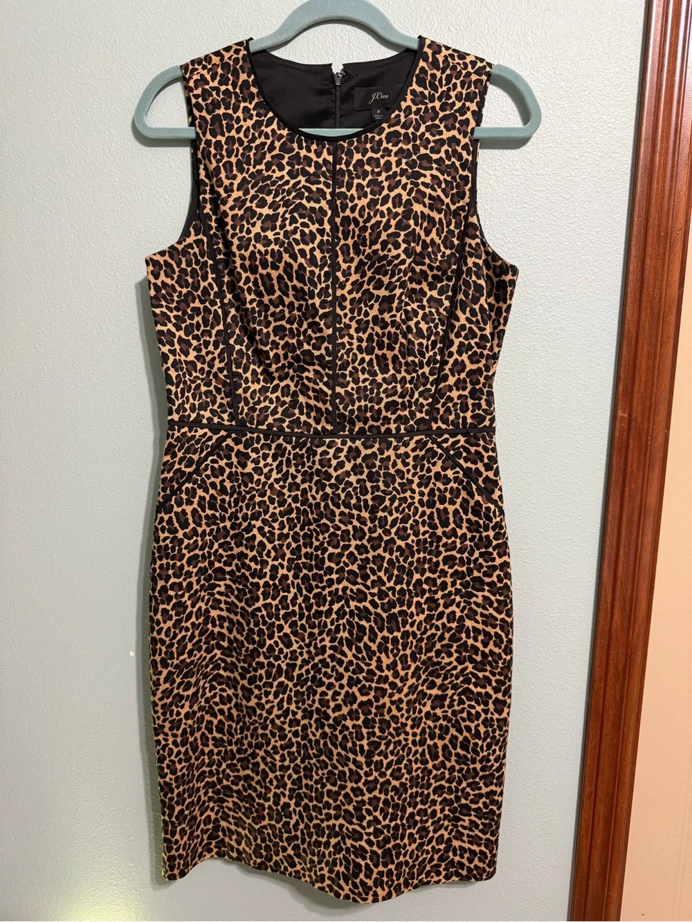 J.Crew Sleeveless Leopard Print Bi-Stretch Cotton Sheath Dress Size 8